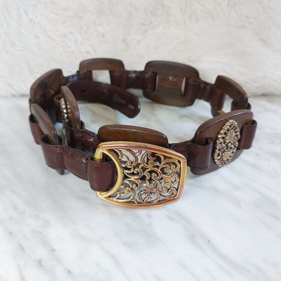 Brighton Women's Black Leather Coconut Shell Buckle Belt small/30" length - Picture 1 of 7